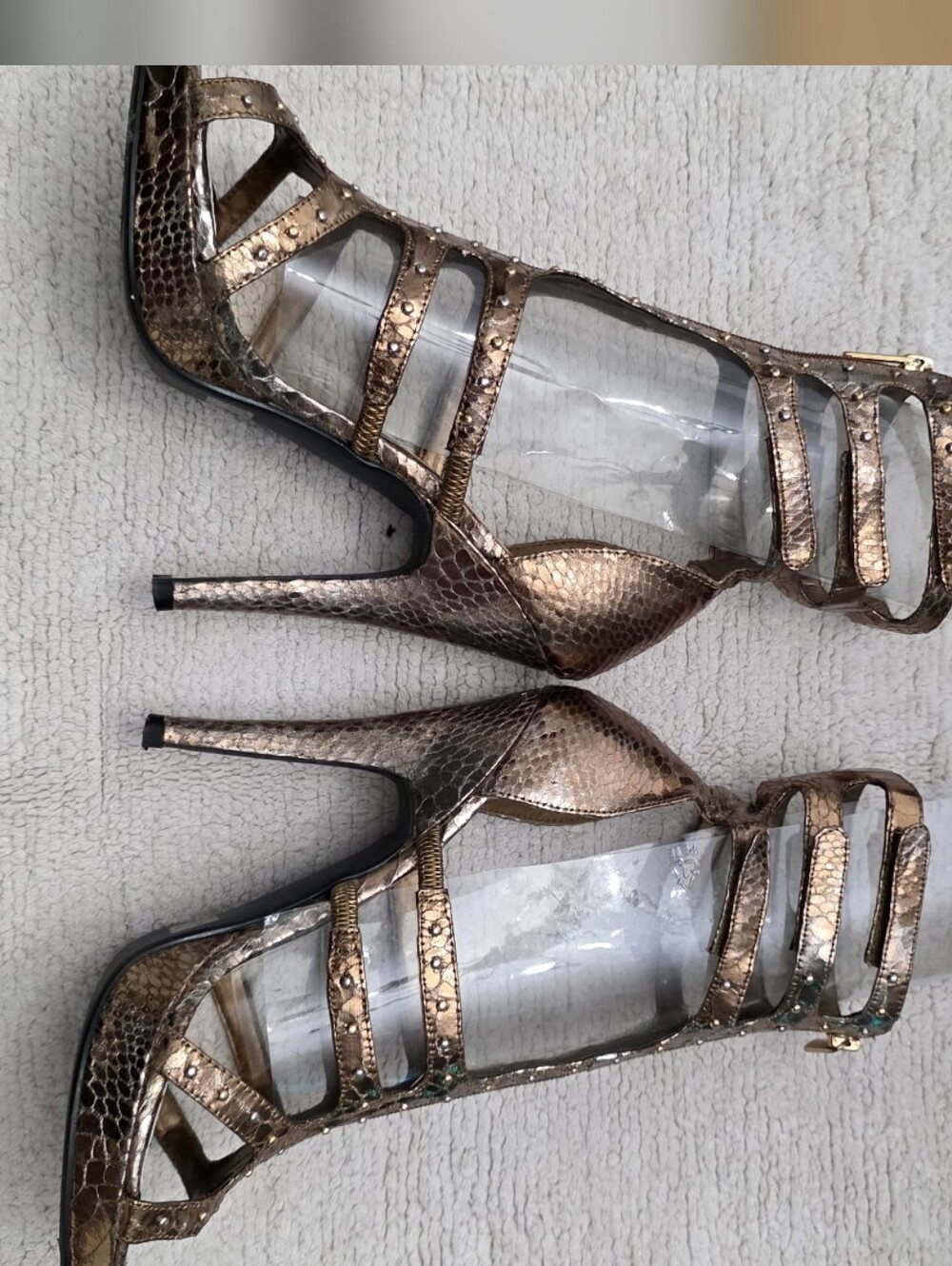 Metallic Bronze Strappy High Heel Sandals Gladiator Y2k - Picture 8 of 8